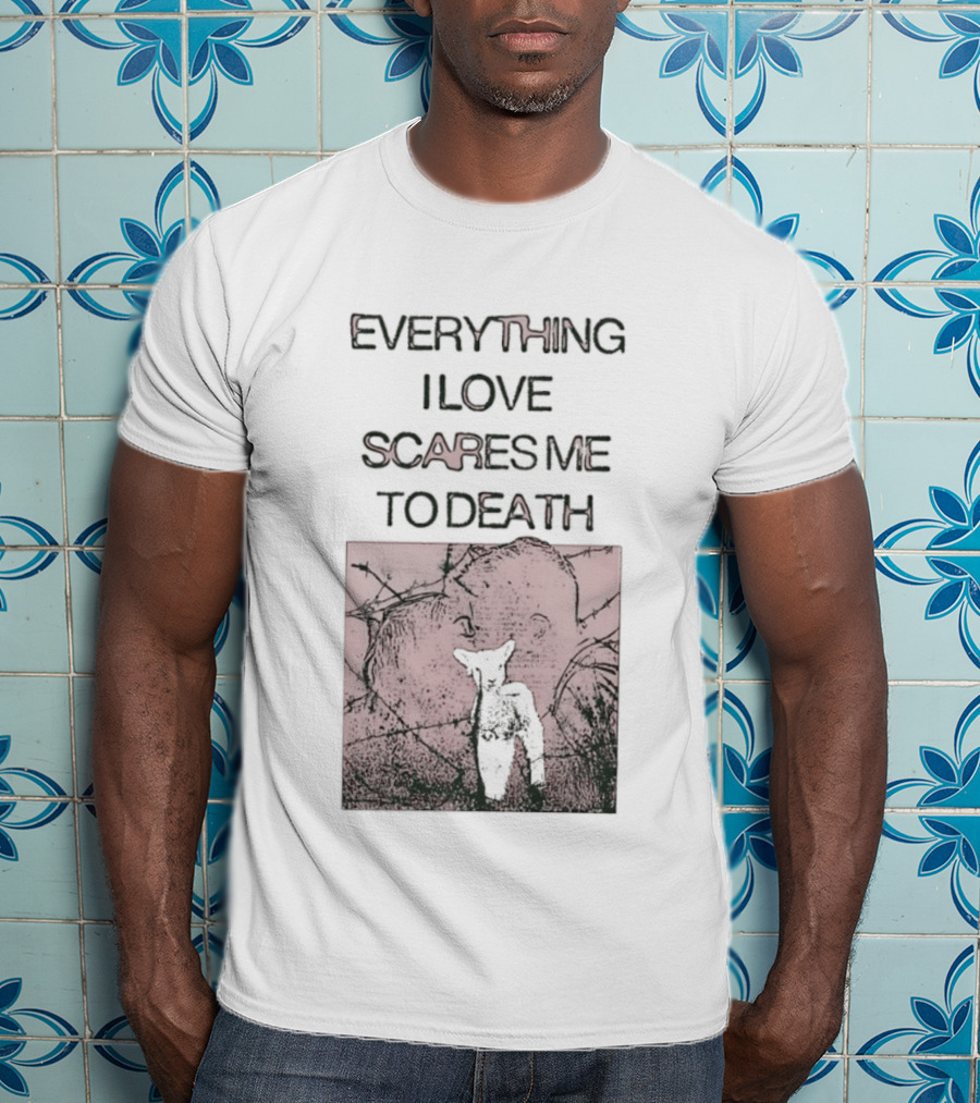 Everything I Love Scares Me To Death Existential Dread Sheep On Red T-Shirt