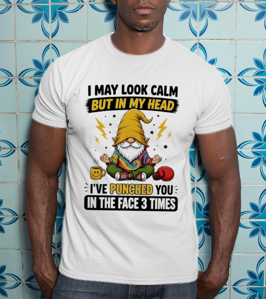Gnome I May Look Calm But In My Head I've Punched You In The Face 3 Times T-Shirt