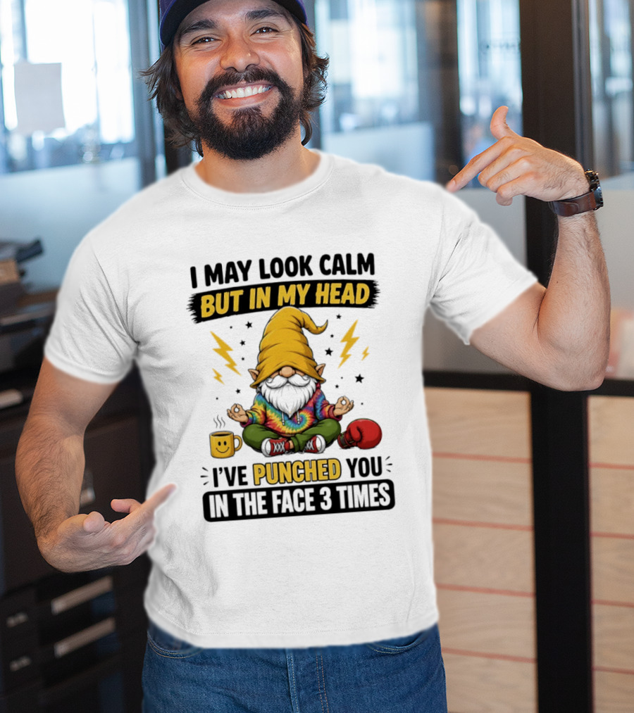Gnome I May Look Calm But In My Head I've Punched You In The Face 3 Times T-Shirt