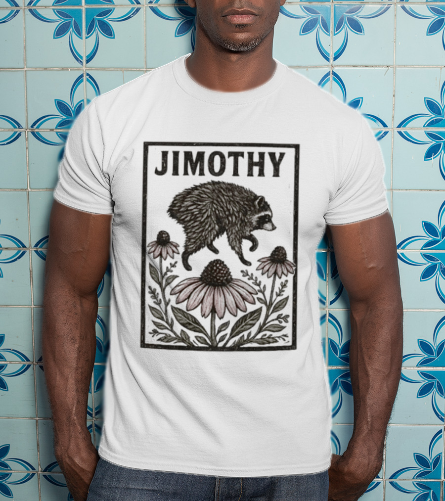 Jimothy Raccoon Coneflower Botanical Floral T-Shirt
