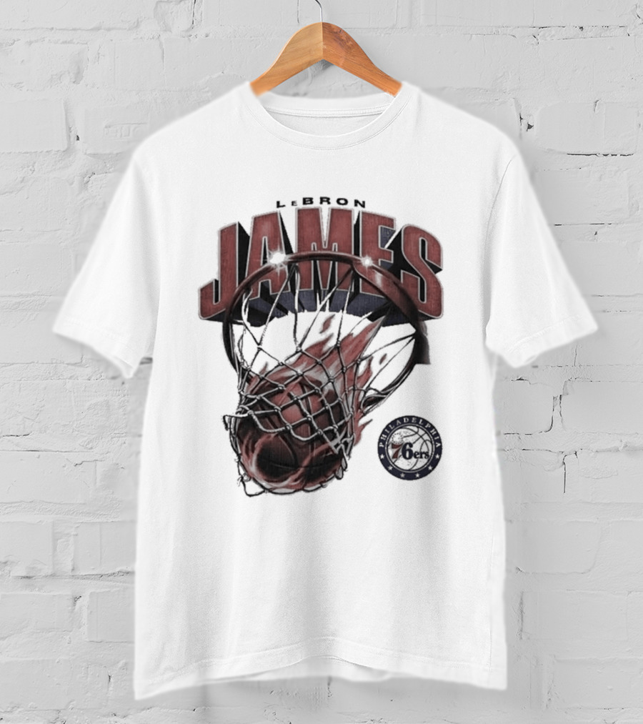 LeBron James 76ers Basketball Iconic Slam Dunk 76ers T-Shirt