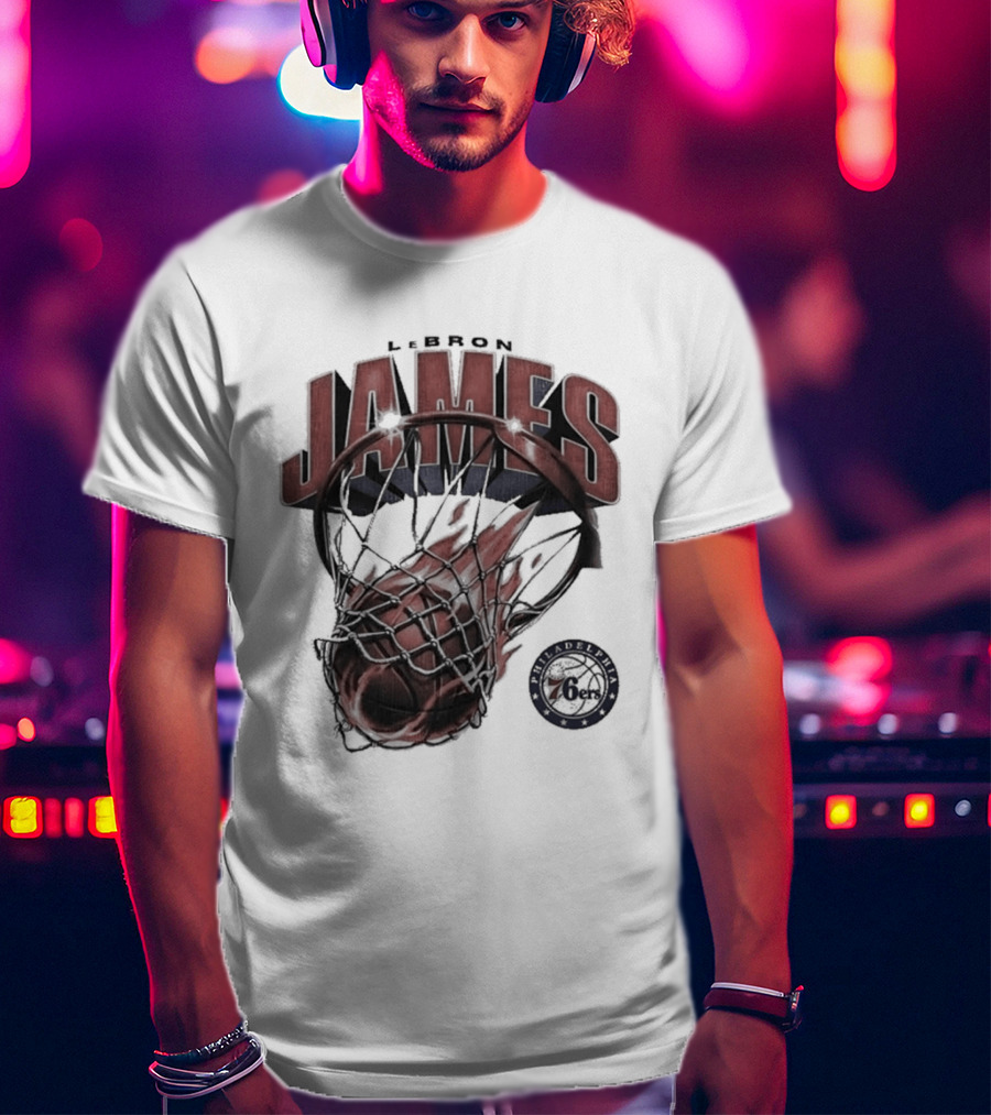 LeBron James 76ers Basketball Iconic Slam Dunk 76ers T-Shirt