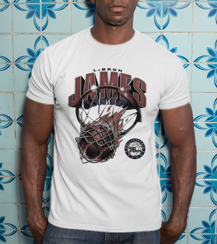 LeBron James 76ers Basketball Iconic Slam Dunk 76ers T-Shirt