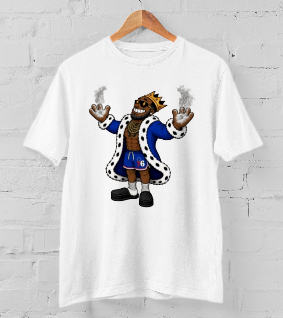 Philadelphia 76ers Cartoon King LeBron James Style Player With Crown And Robe T-Shirt