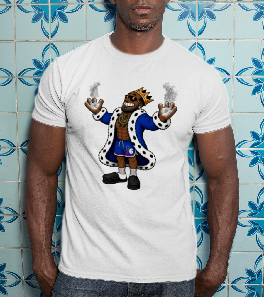Philadelphia 76ers Cartoon King LeBron James Style Player With Crown And Robe T-Shirt
