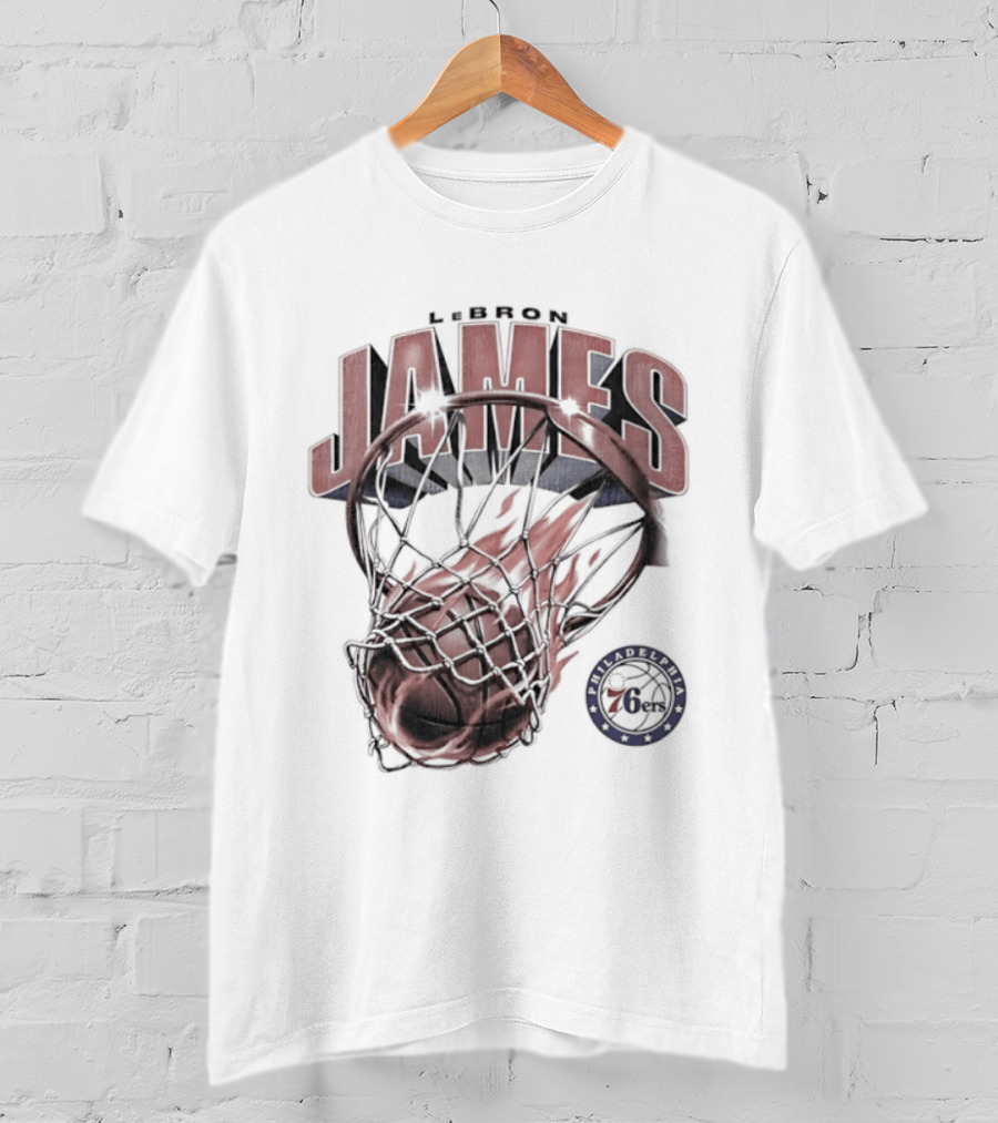 LeBron James Basketball Hoop Fire Philadelphia 76ers T-Shirt