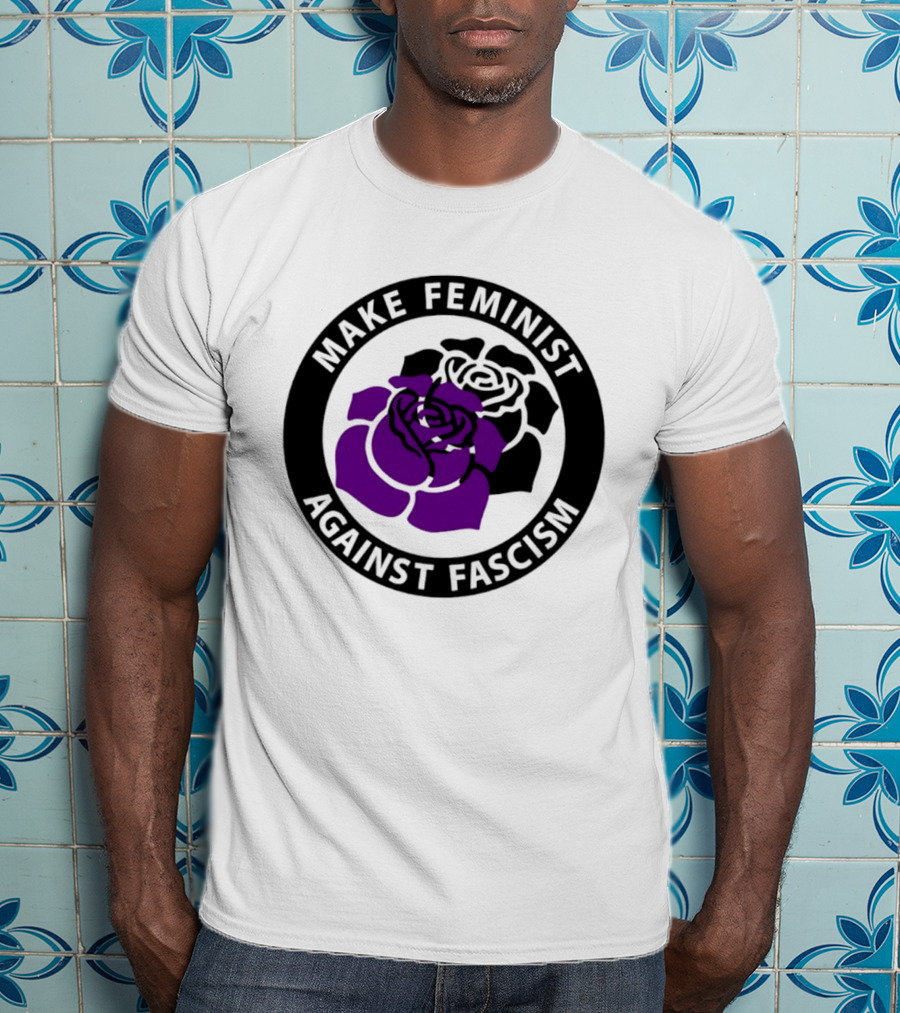 Make Feminist Against Fascism Purple Black Rose T-Shirt