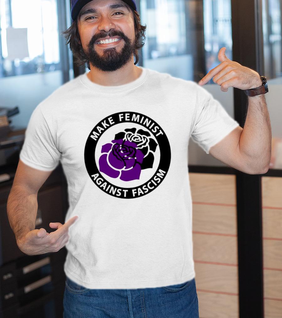 Make Feminist Against Fascism Purple Black Rose T-Shirt