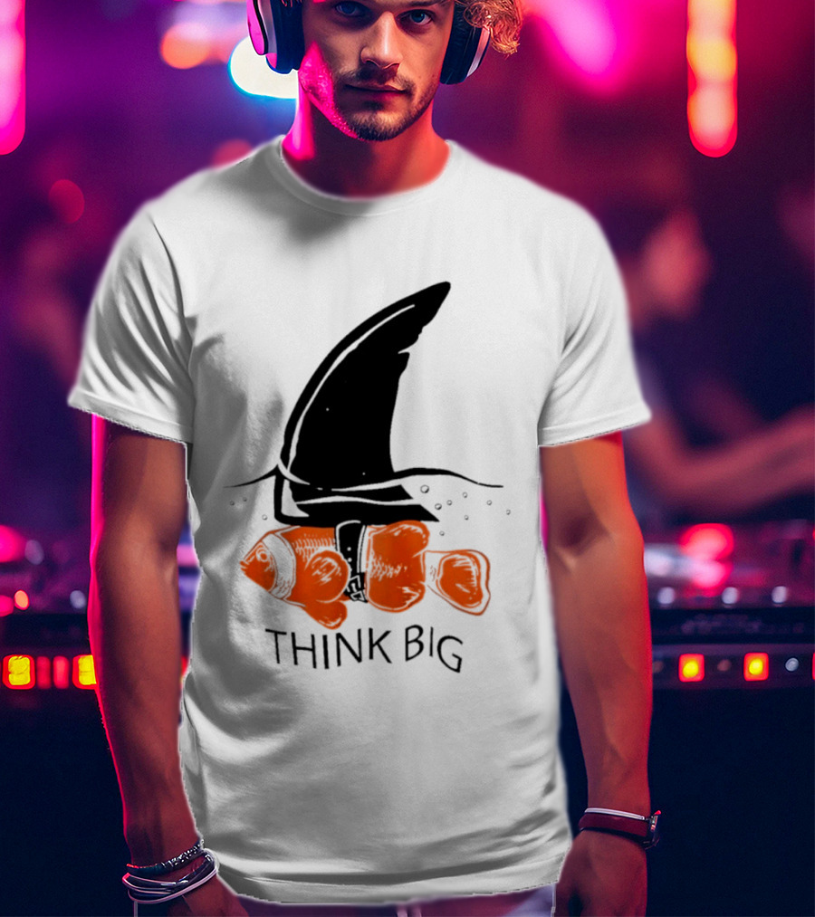Think Big Goldfish Wearing Shark Fin T-Shirt