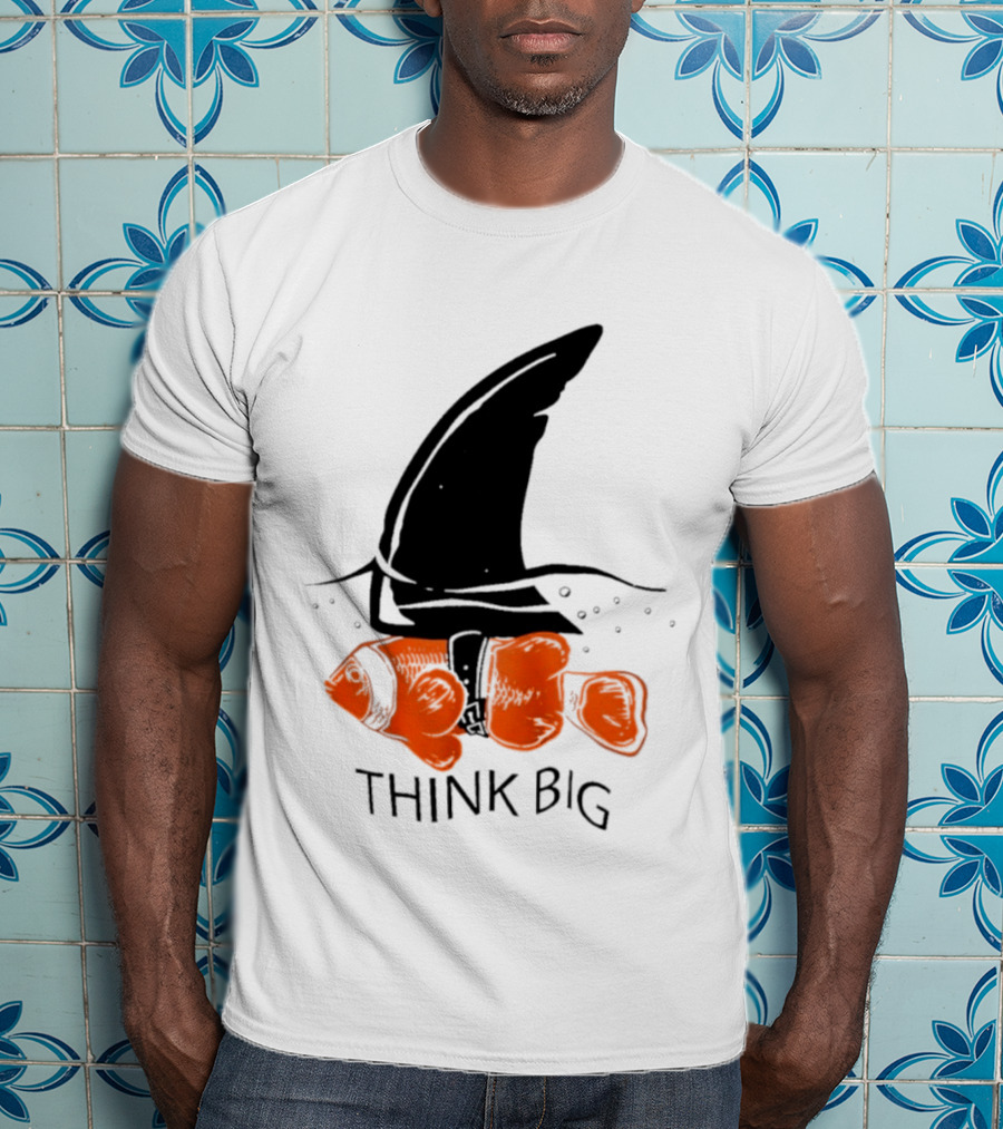 Think Big Goldfish Wearing Shark Fin T-Shirt