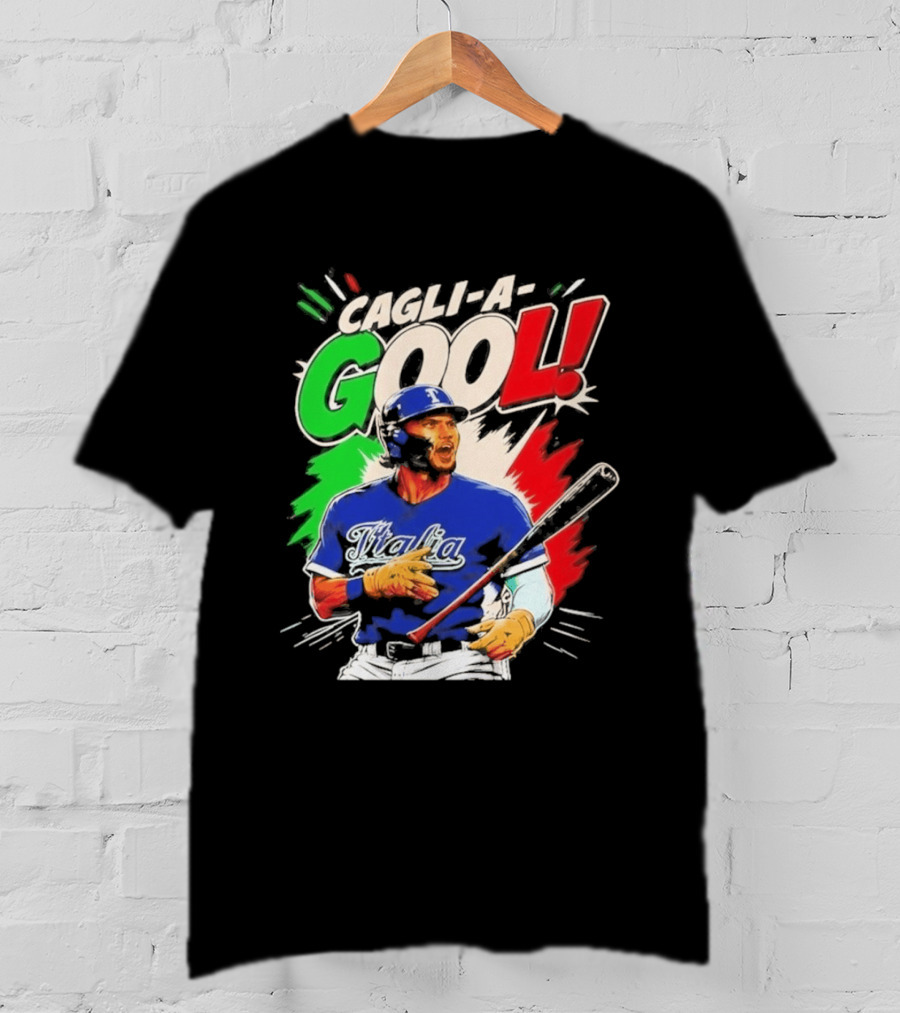 Cagli A Gool Italia Baseball Player Hitter With Italian Flag T-Shirt