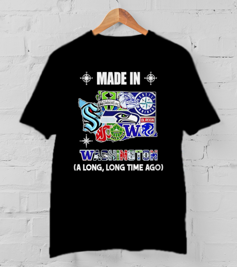 Made In Washington Seattle Mariners Seahawks Kraken Sports Team Map T-Shirt