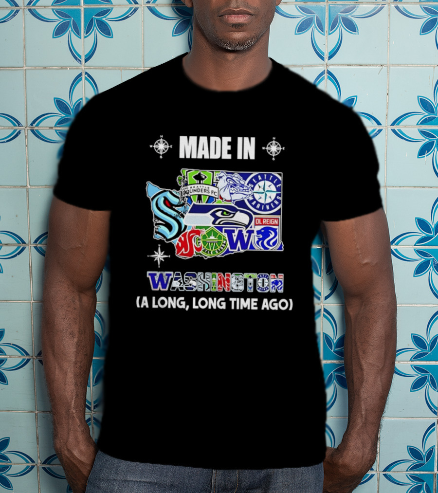 Made In Washington Seattle Mariners Seahawks Kraken Sports Team Map T-Shirt