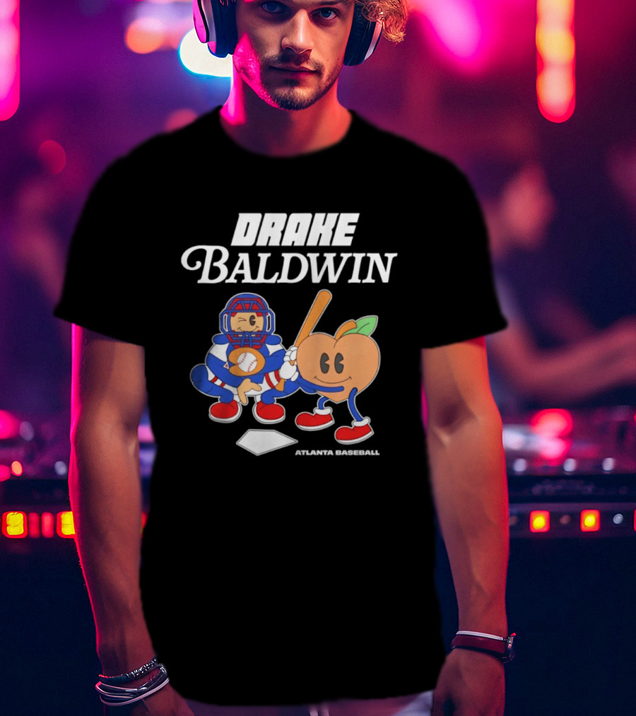 Drake Baldwin Atlanta Baseball Animated Peach Catcher T-Shirt