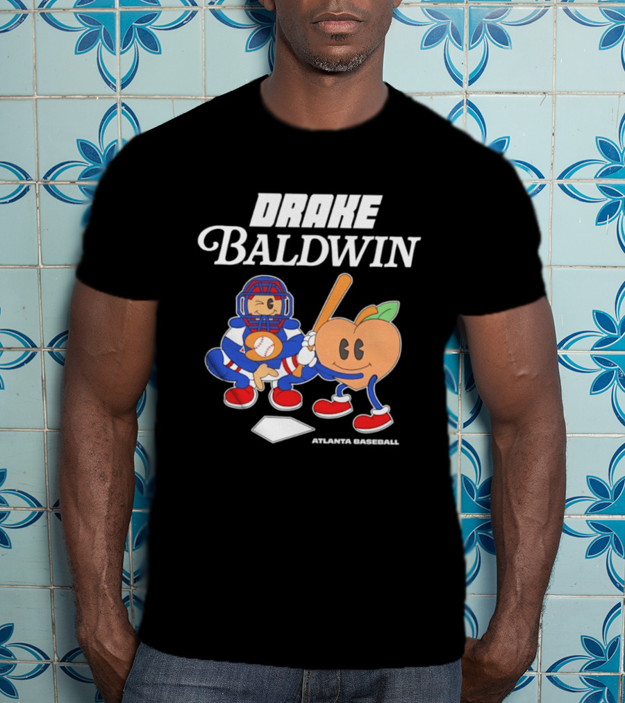 Drake Baldwin Atlanta Baseball Animated Peach Catcher T-Shirt