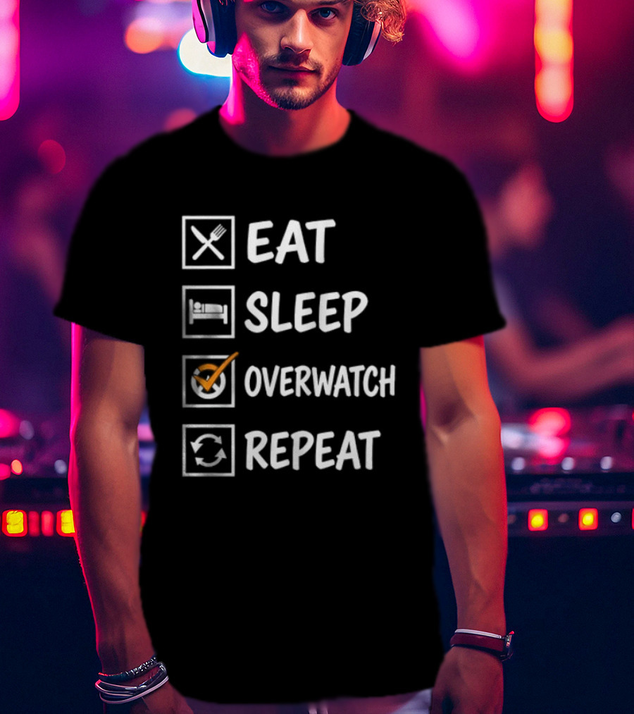 Eat Sleep Over Repeat Gaming Checklist Gamer T-Shirt