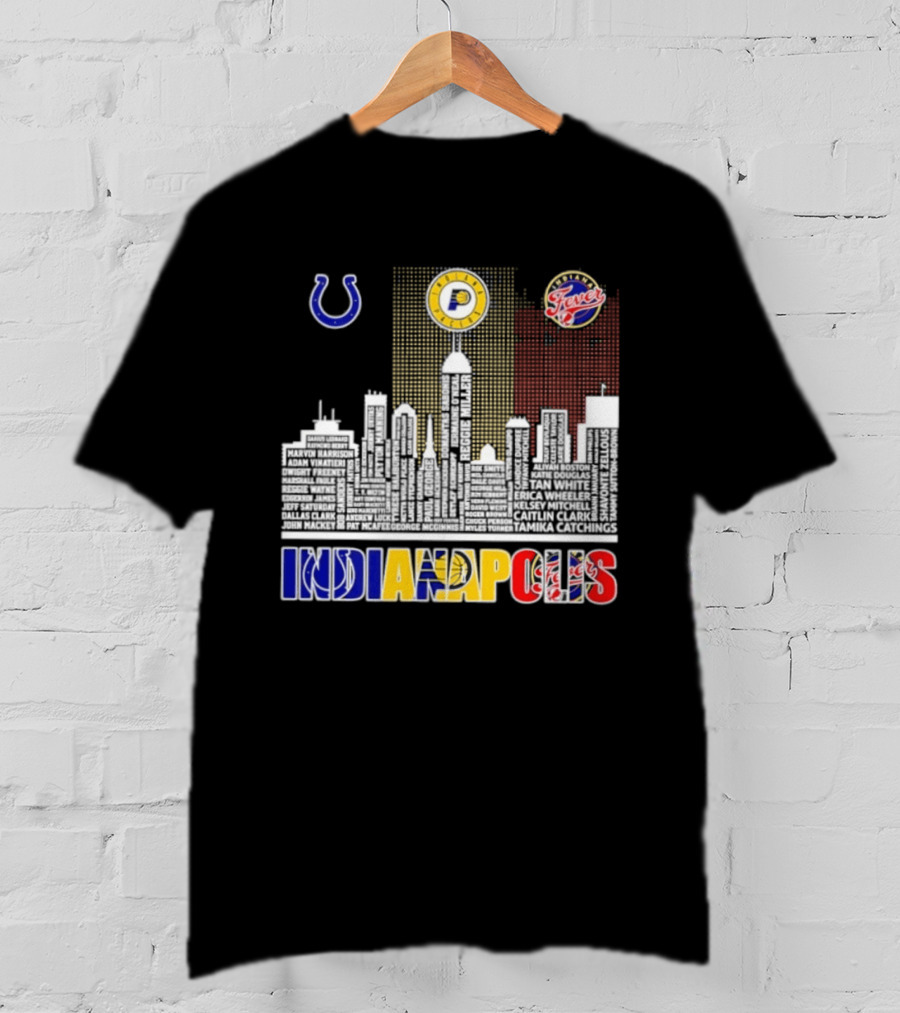 Indianapolis Colts Pacers Fever Skyline Logos And Cityscape T-Shirt