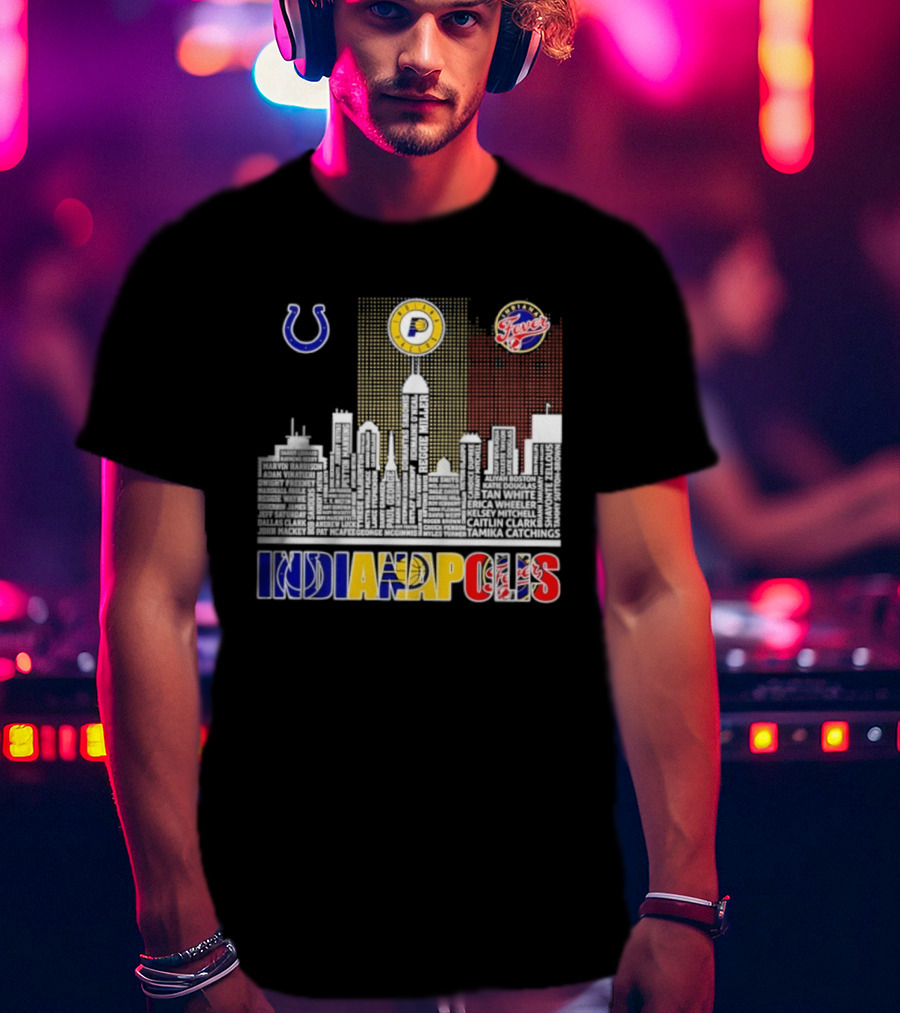 Indianapolis Colts Pacers Fever Skyline Logos And Cityscape T-Shirt