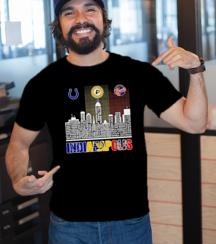Indianapolis Colts Pacers Fever Skyline Logos And Cityscape T-Shirt