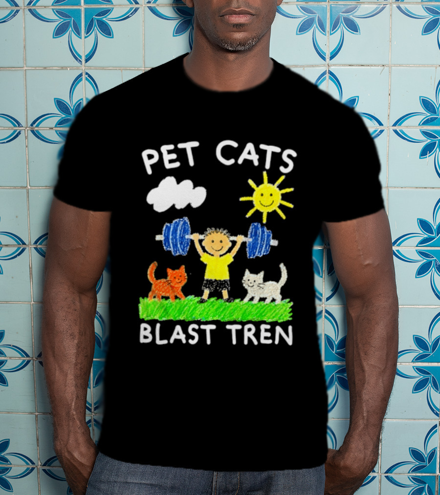Pet Cats Blast Tren Bodybuilding Gym Child With Weights Sun And Clouds T-Shirt