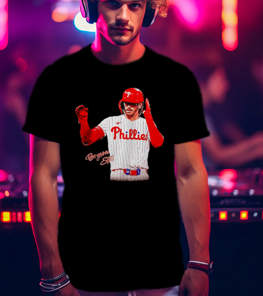 Philadelphia Phillies Bryson Stott Baseball Player Red And White Uniform T-Shirt