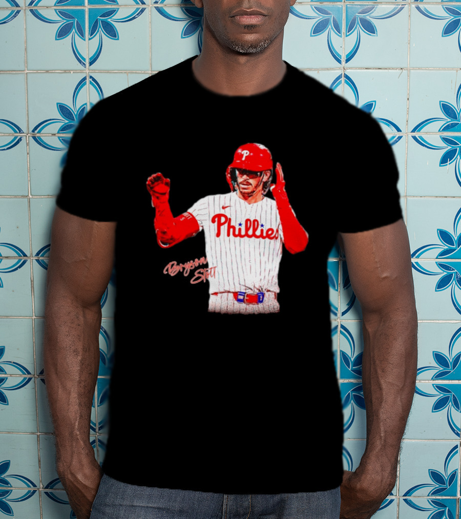 Philadelphia Phillies Bryson Stott Baseball Player Red And White Uniform T-Shirt