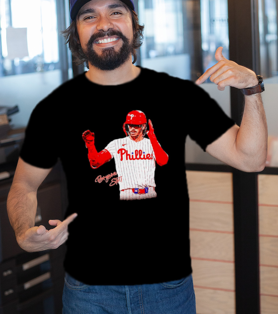 Philadelphia Phillies Bryson Stott Baseball Player Red And White Uniform T-Shirt