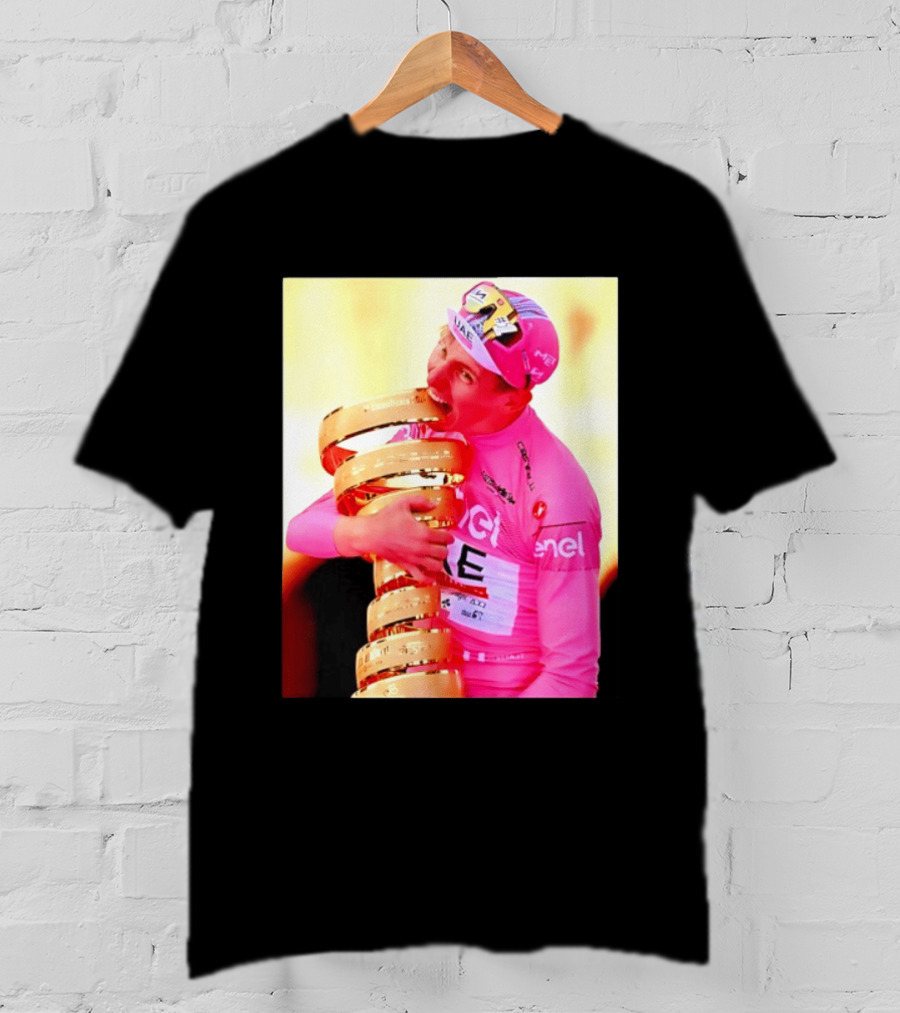 Tadej Pogacar 2024 Giro D'Italia Trophy Celebration In Pink Jersey T-Shirt