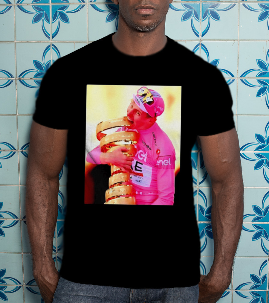 Tadej Pogacar 2024 Giro D'Italia Trophy Celebration In Pink Jersey T-Shirt