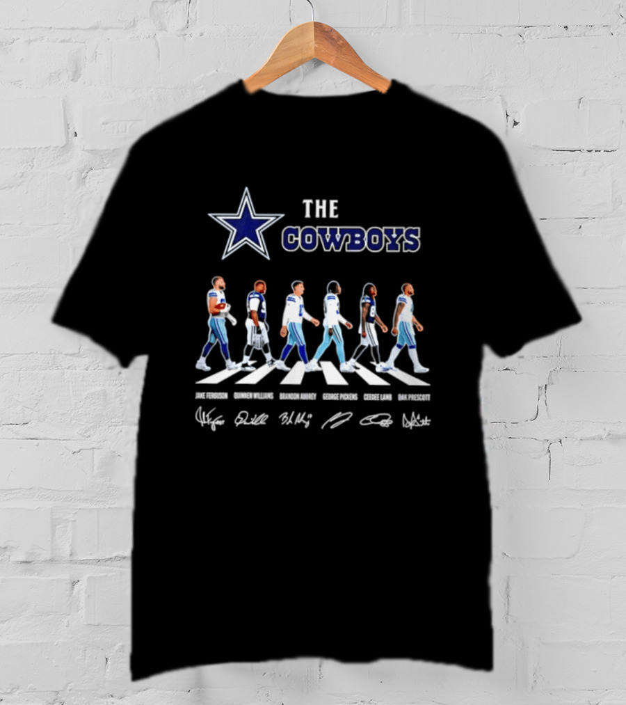 The Cowboys Jake Ferguson Brandon Aubrey Abbey Road Signatures Dak Prescott CeeDee Lamb Quinnen Williams George Pickens T-Shirt