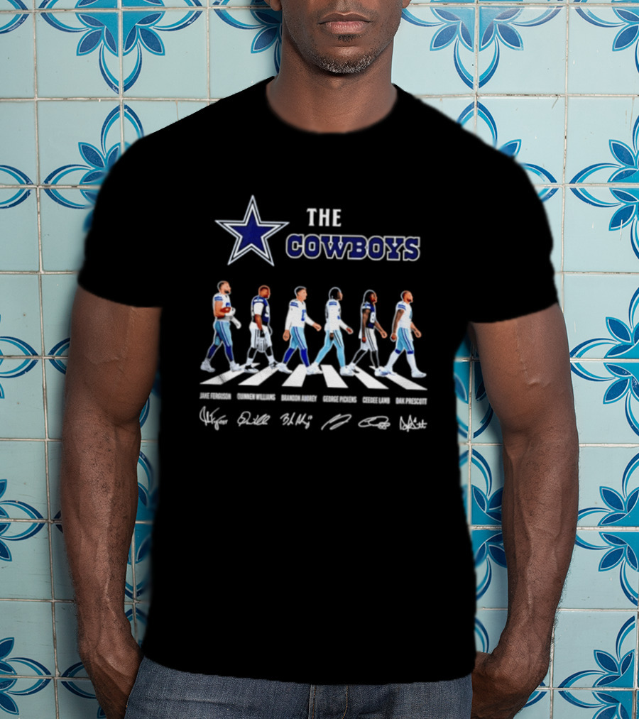 The Cowboys Jake Ferguson Brandon Aubrey Abbey Road Signatures Dak Prescott CeeDee Lamb Quinnen Williams George Pickens T-Shirt