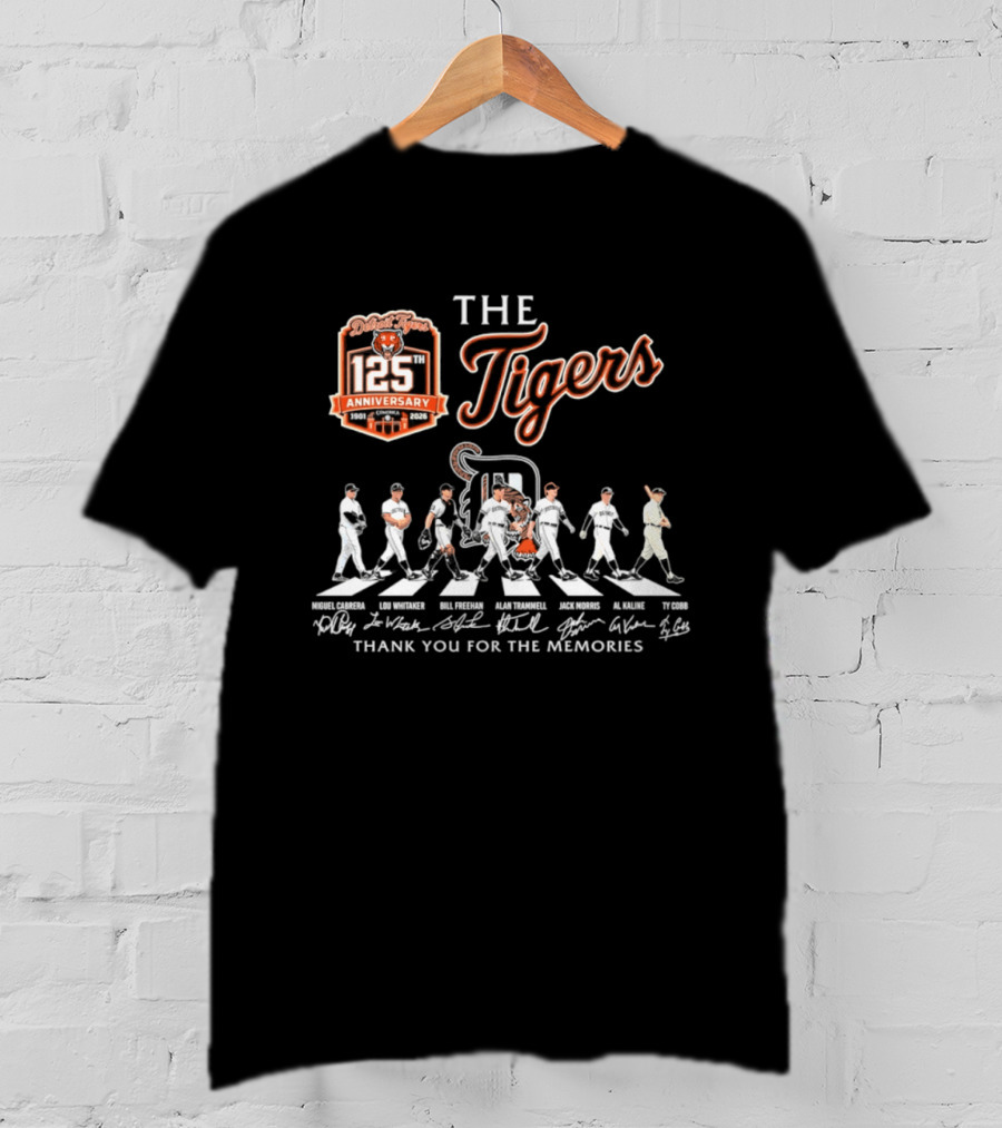 The Detroit Tigers 125th Anniversary Cabrera Whitaker Freehan Trammell Morris Kaline Cobb Thank You For The Memories T-Shirt