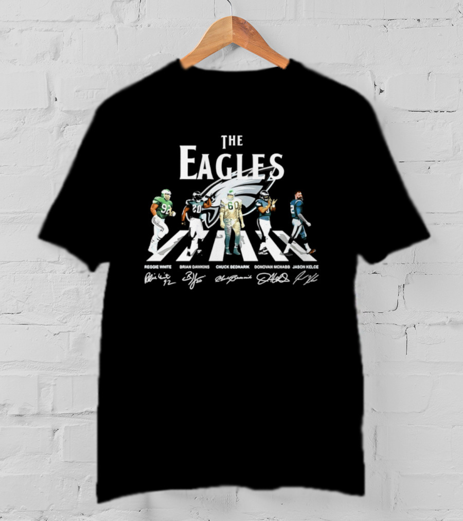 The Eagles Reggie White Brian Dawkins Chuck Bednarik Donovan McNabb Jason Kelce Philadelphia Eagles Signatures Abbey Road Crosswalk T-Shirt