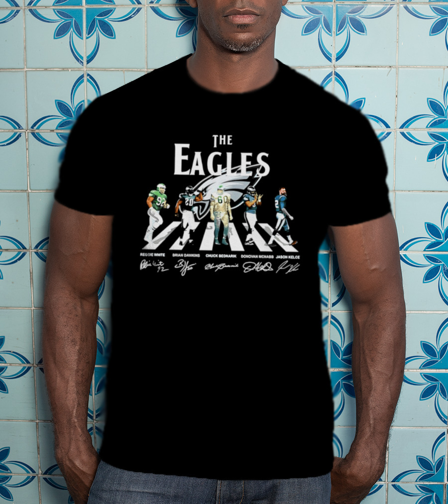 The Eagles Reggie White Brian Dawkins Chuck Bednarik Donovan McNabb Jason Kelce Philadelphia Eagles Signatures Abbey Road Crosswalk T-Shirt