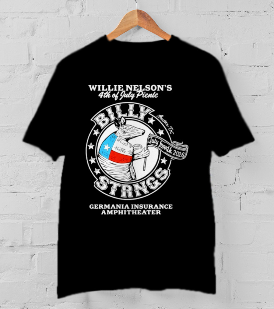 Willie Nelson's 4th Of July Picnic Billy Strings Germania Insurance Amphitheater Texas Flag Guitar T-Shirt