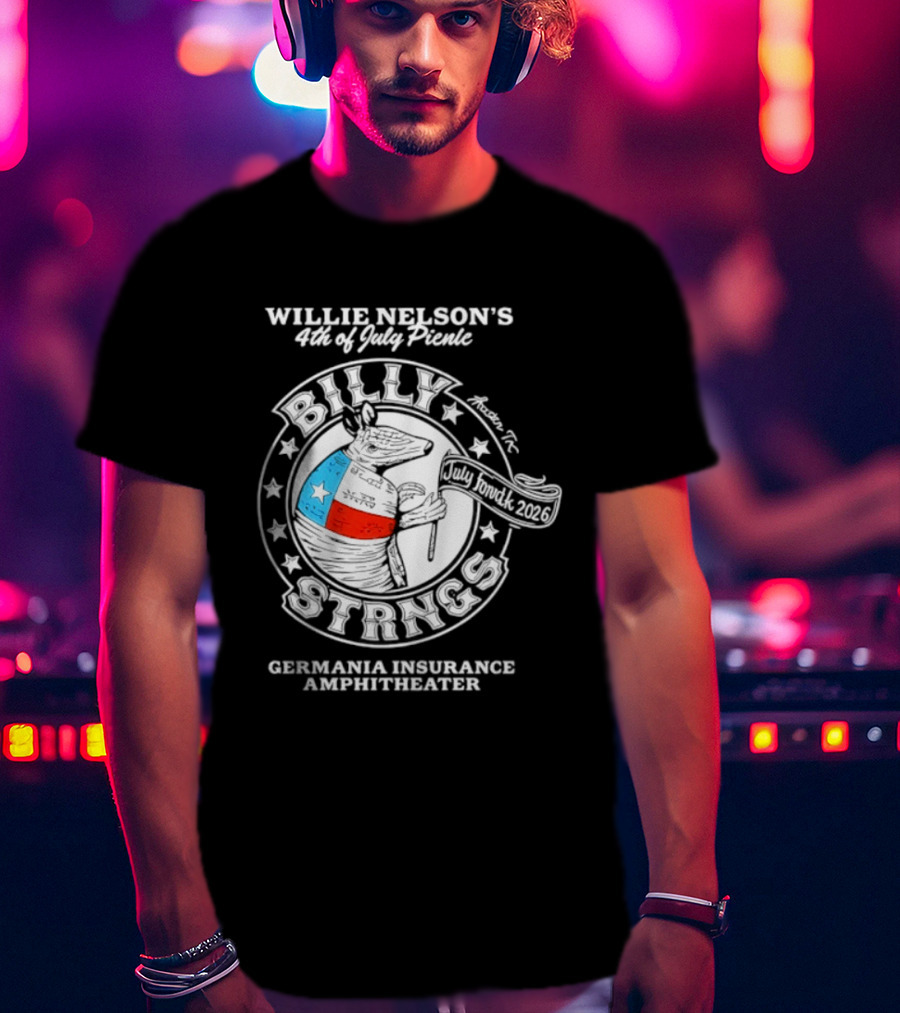 Willie Nelson's 4th Of July Picnic Billy Strings Germania Insurance Amphitheater Texas Flag Guitar T-Shirt