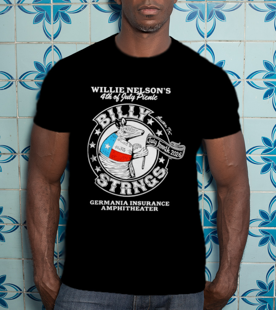 Willie Nelson's 4th Of July Picnic Billy Strings Germania Insurance Amphitheater Texas Flag Guitar T-Shirt