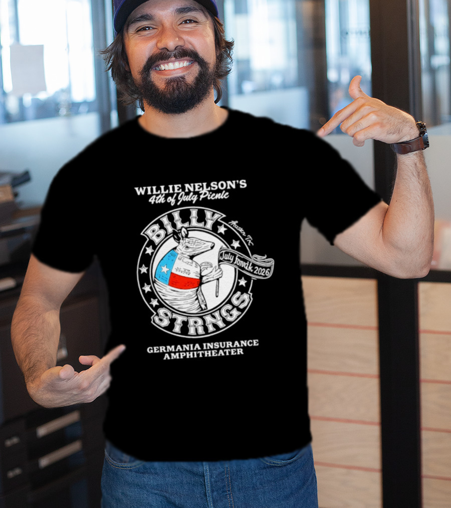Willie Nelson's 4th Of July Picnic Billy Strings Germania Insurance Amphitheater Texas Flag Guitar T-Shirt