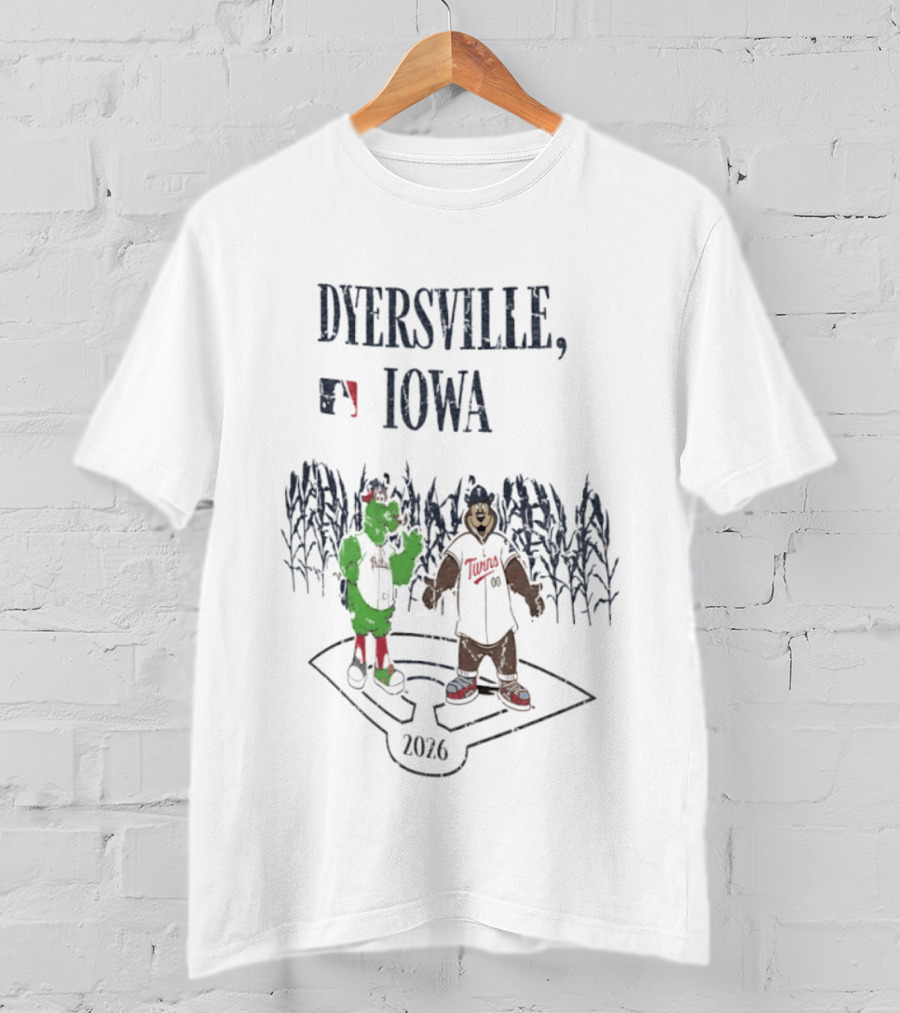 Dyersville Iowa 2026 MLB Philadelphia Phillies Vs Minnesota Twins Phillie Phanatic T.C. Bear Field Of Dreams T-Shirt