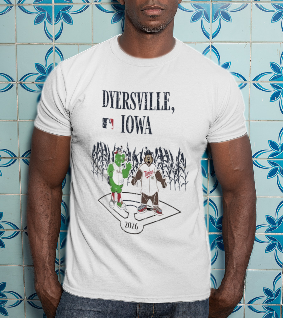 Dyersville Iowa 2026 MLB Philadelphia Phillies Vs Minnesota Twins Phillie Phanatic T.C. Bear Field Of Dreams T-Shirt