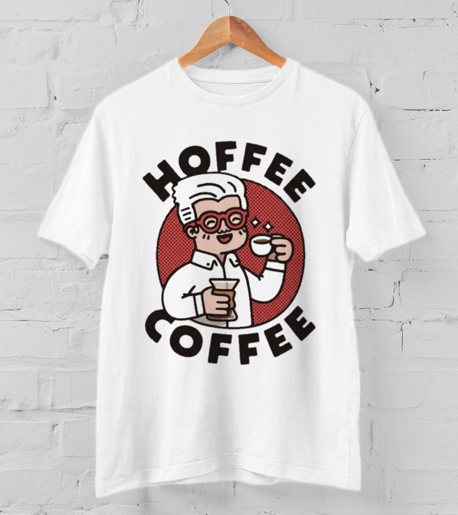 Hoffee Coffee Red Glasses Character Holding Espresso And Drink T-Shirt