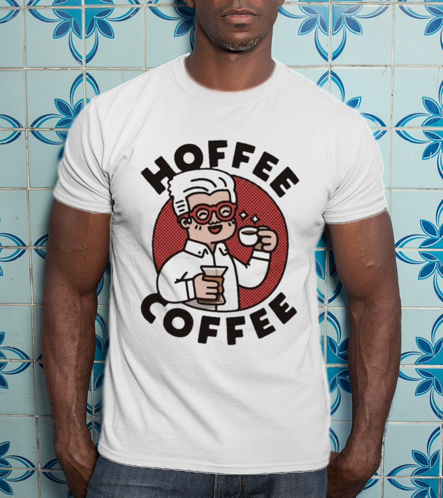 Hoffee Coffee Red Glasses Character Holding Espresso And Drink T-Shirt