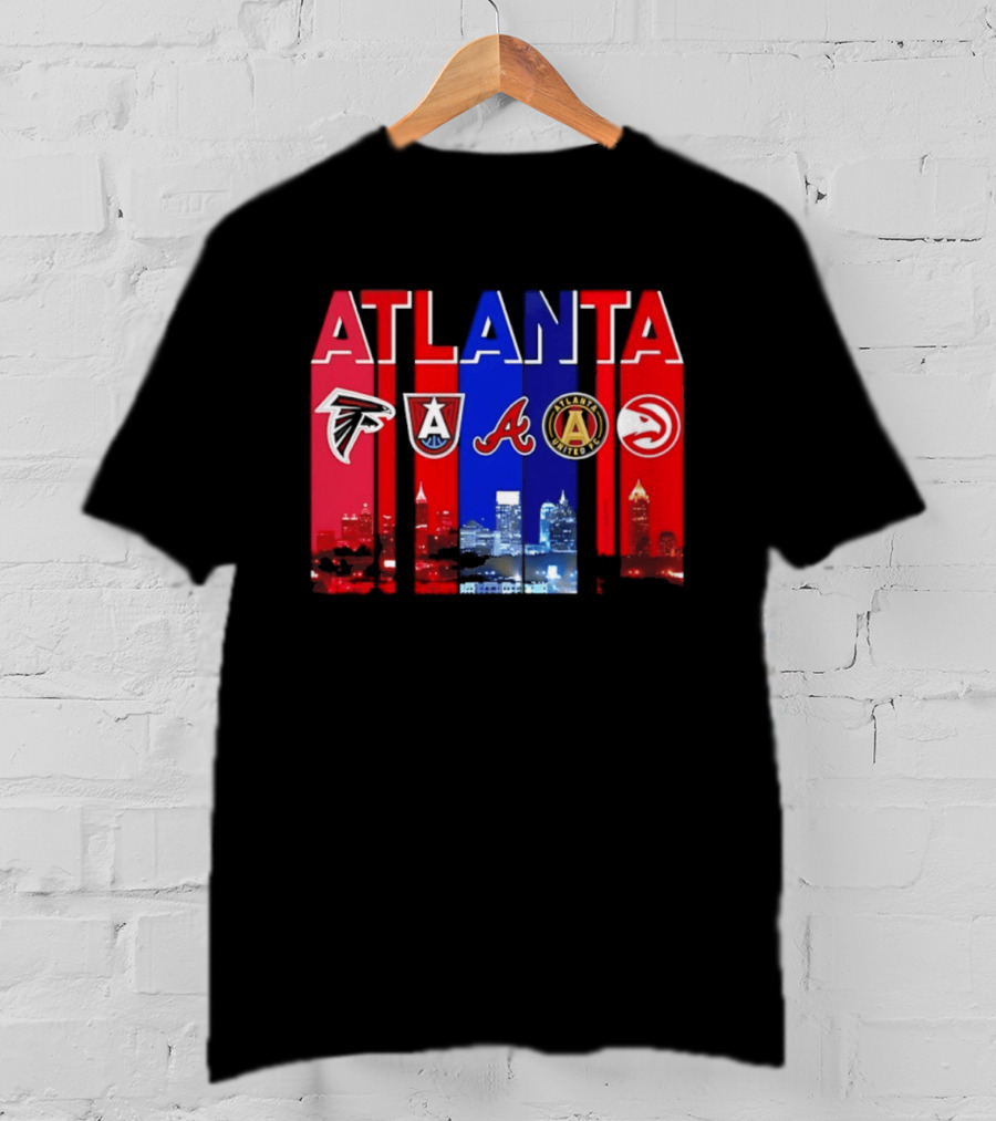 Atlanta Falcons Hawks Braves United FC Skyline City Sports Logos T-Shirt
