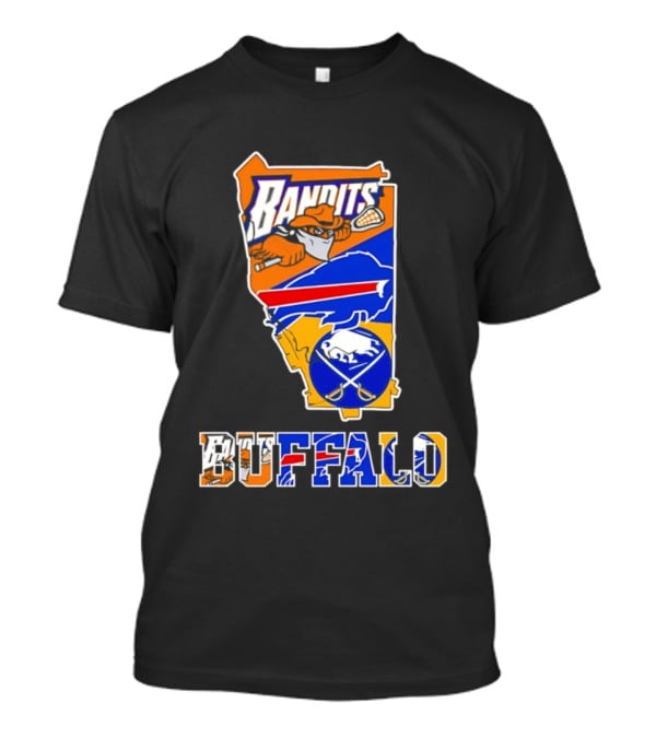 Buffalo Bandits Bills Sabres New York Sports Team Map Collage T-Shirt