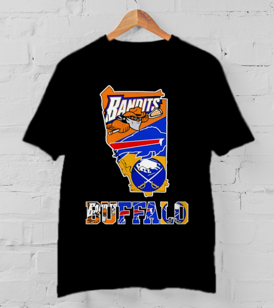 Buffalo Bandits Bills Sabres New York Sports Team Map Collage T-Shirt