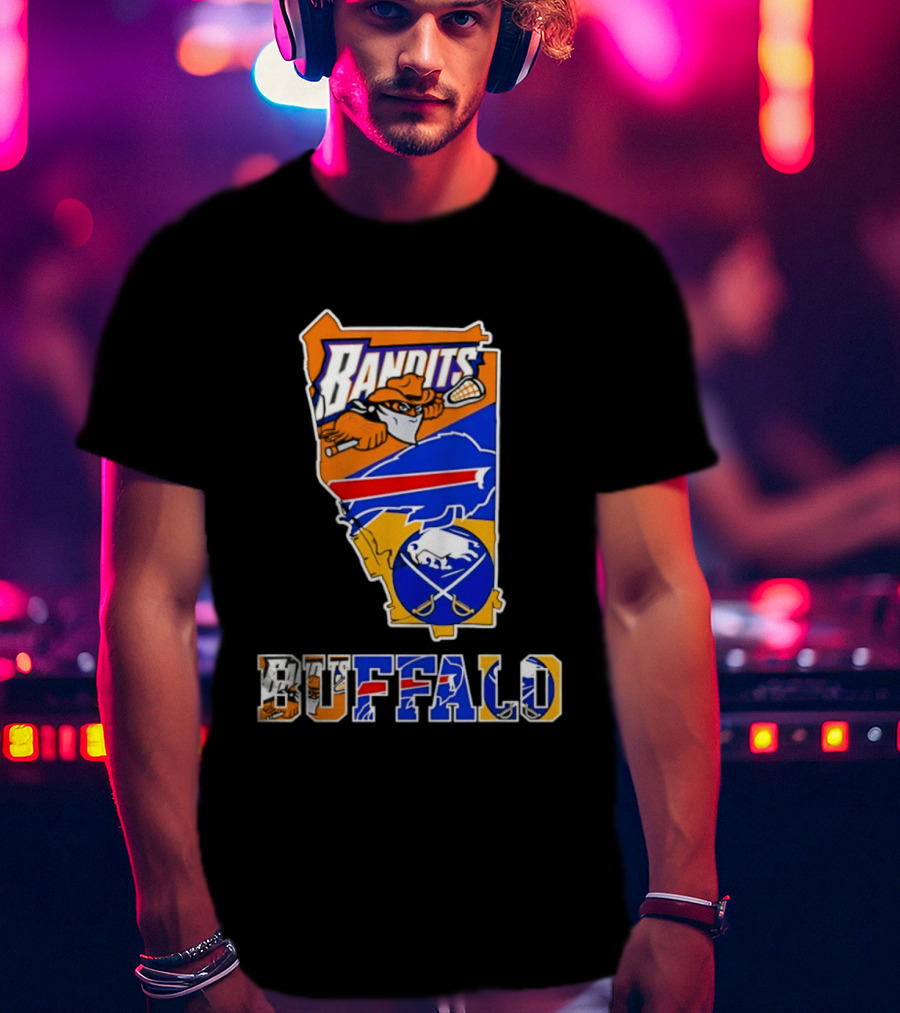 Buffalo Bandits Bills Sabres New York Sports Team Map Collage T-Shirt