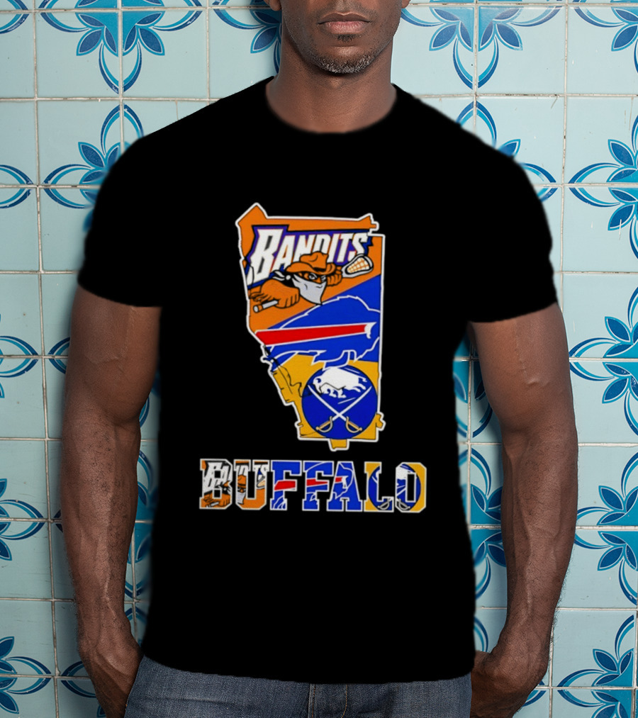 Buffalo Bandits Bills Sabres New York Sports Team Map Collage T-Shirt