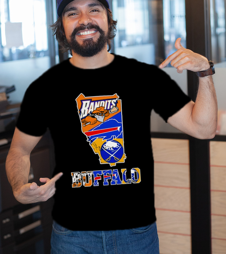 Buffalo Bandits Bills Sabres New York Sports Team Map Collage T-Shirt