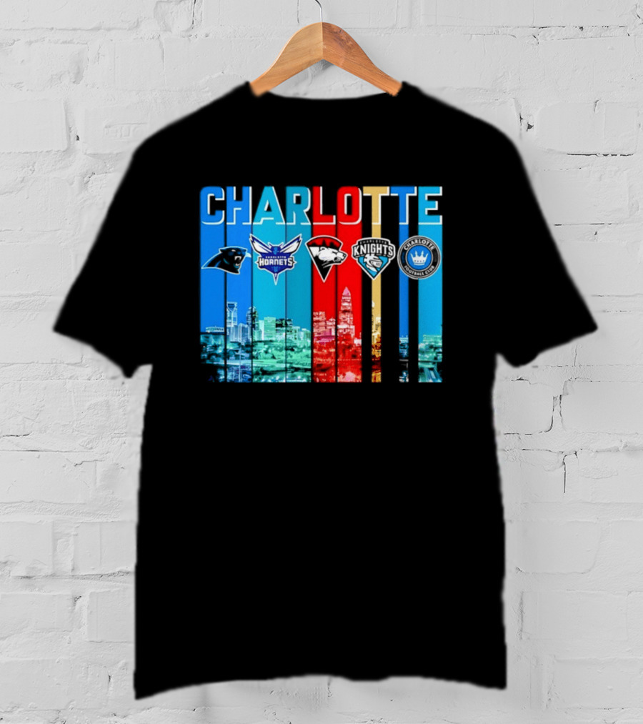 Charlotte Panthers Hornets Knights City Skyline Sports Team Logos T-Shirt