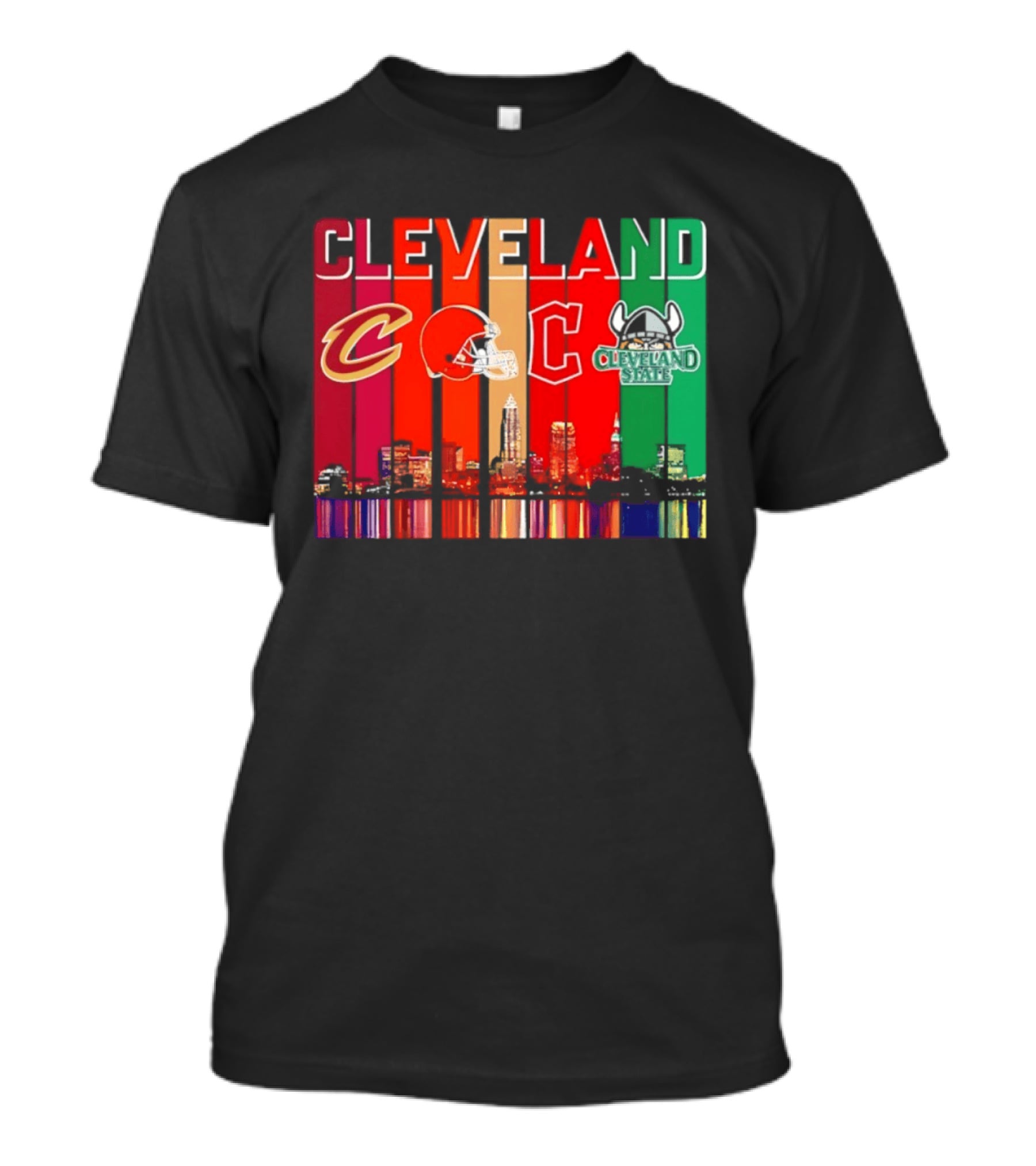 Cleveland Cavaliers Browns Guardians Cleveland State Vikings City Skyline T-Shirt